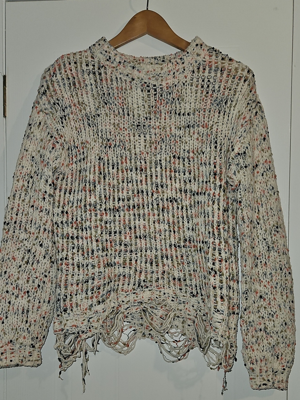 Rue21 Cream Marled Open-Knit Distressed Sweater